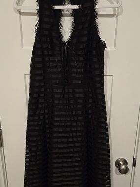 Nanette Lepore Black Sheer Stripe Dress with Tie Detail